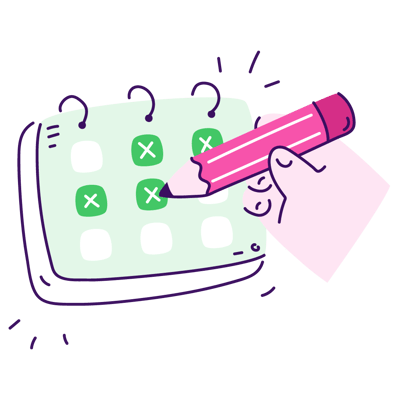 tools _ calendar, countdown, deadline, reminder, notification, date, pencil, hand, gesture